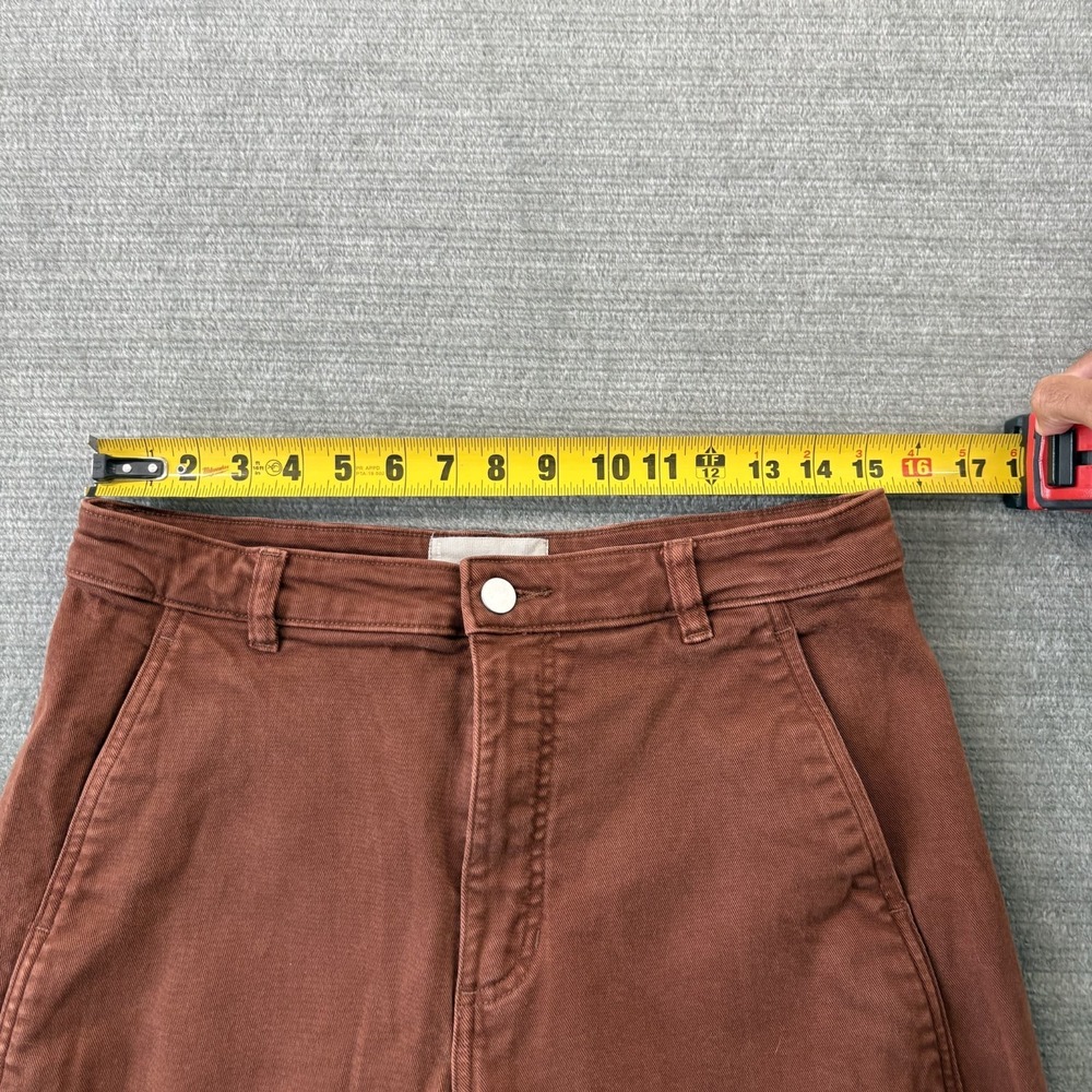 Everlane Pants Women 10 Brown Barrel Leg Utility High Rise Cotton Casual Stretch - Picture 4 of 10